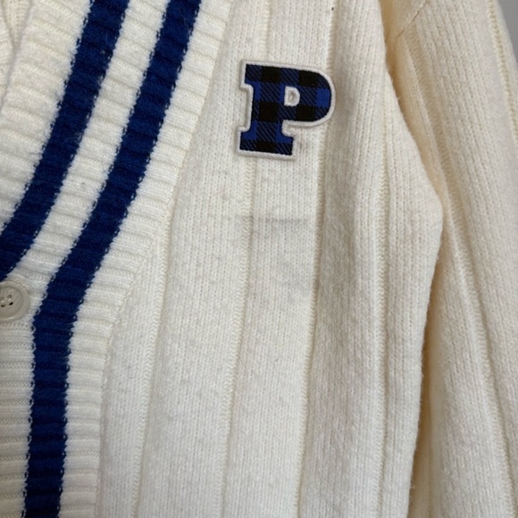 Victoria's Secret PINK Creamer Knit Varsity Cardigan Sweater Jacket Size Med - Picture 7 of 8